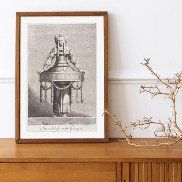Greek Mythology Art Print – Masquerade Priestess Poster, Ancient Sculpture, Goddess, Light Academia Decor
