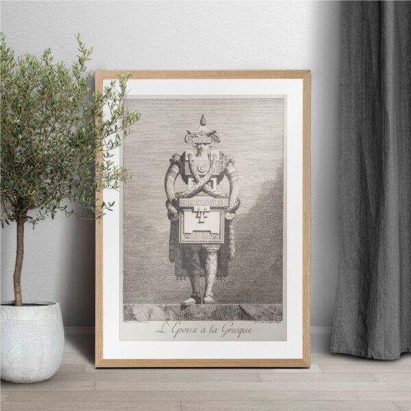 Greek Mythology Art Print – Masquerade Groom Poster, Ancient Sculpture, Greece, Light Academia Decor