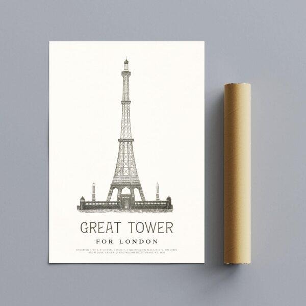 London Landmark Art - Great Tower Wembley Park, Design No. 37, Architecture Sketch, Matte Print