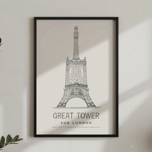 London Landmark Art - Great Tower Wembley Park, Design No. 18, Architecture Sketch, Matte Print