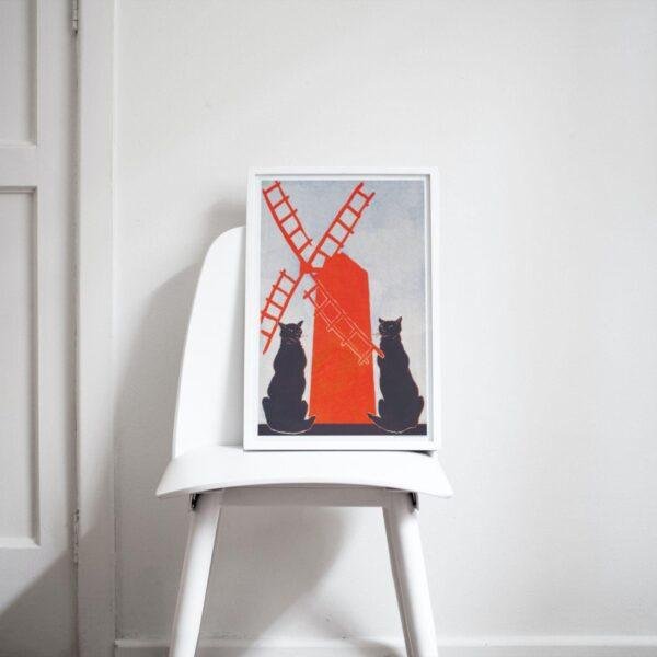 Edward Penfield – Black Cats & Windmill, Bohemian Decor, Smooth Matte Art Print