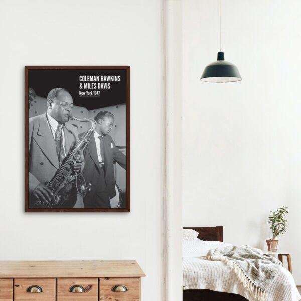 Coleman Hawkins & Miles Davis- Jazz Music Poster, Three Deuces NYC 1947, Gallery Matte