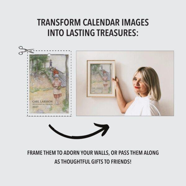 Carl Larsson Wall Calendar – Swedish Folk Art, Nordic Artwork, Semi-Glossy Paper