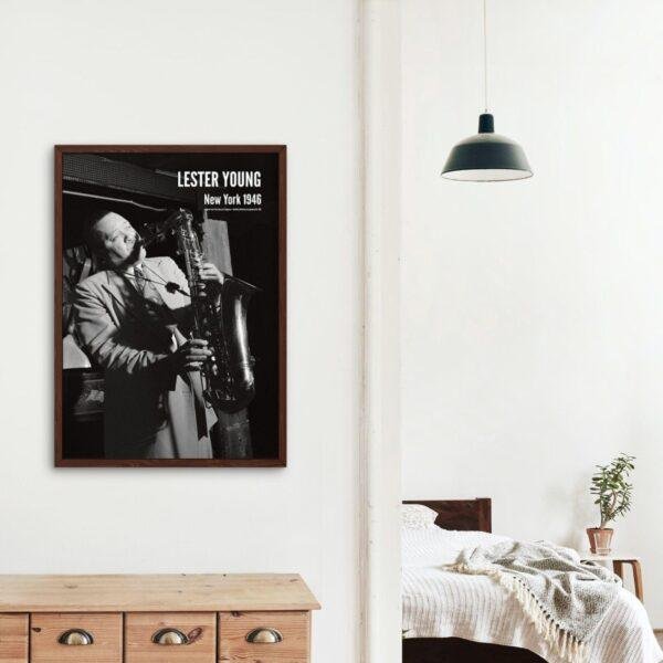 Lester Young - Jazz Music Poster, Famous Door NYC 1946, Gallery Matte
