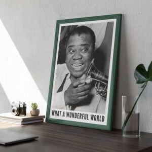 Framed photo of musician on a desk