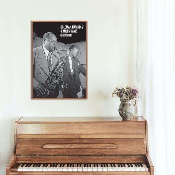 Coleman Hawkins & Miles Davis- Jazz Music Poster, Three Deuces NYC 1947, Gallery Matte