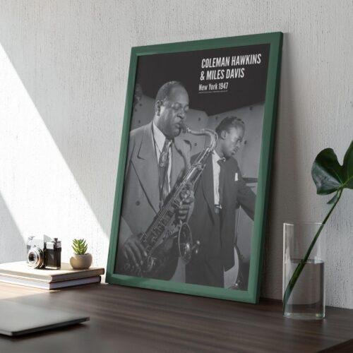 Coleman Hawkins & Miles Davis- Jazz Music Poster, Three Deuces NYC 1947, Gallery Matte