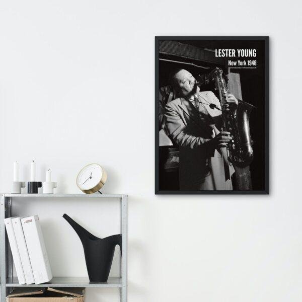 Lester Young - Jazz Music Poster, Famous Door NYC 1946, Gallery Matte