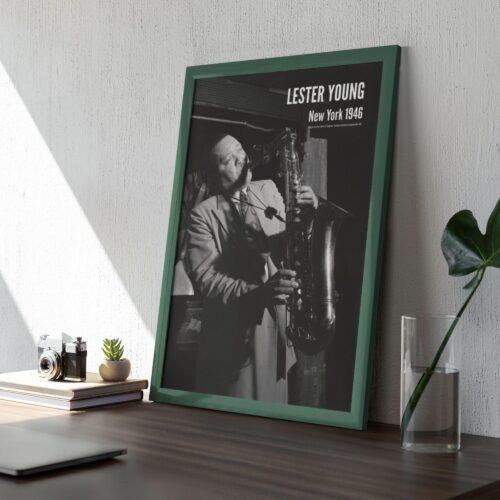 Lester Young - Jazz Music Poster, Famous Door NYC 1946, Gallery Matte