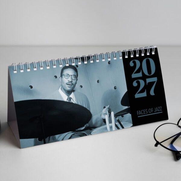Classic Jazz Desk Calendar - Monthly Planner, Max Roach Cover, Semi‑Glossy Paper