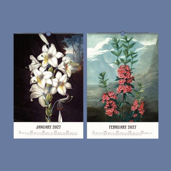 The Temple of Flora Botanical Calendar – English Artist, Robert John Thornton, Semi-Glossy Paper