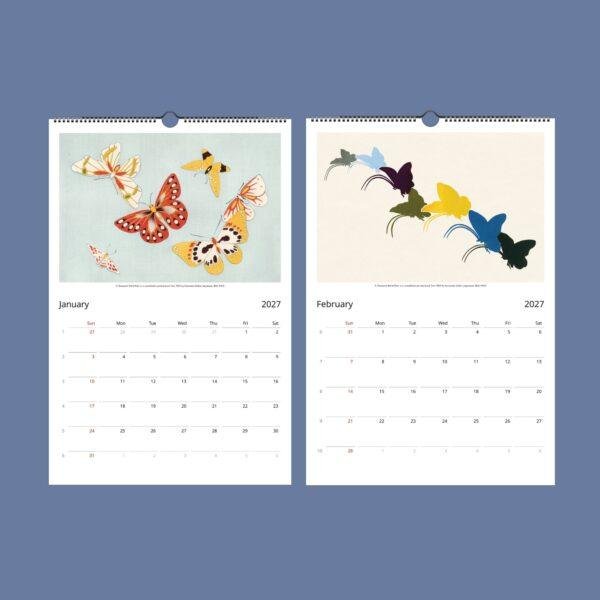 Kamisaka Sekka Wall Calendar – Japanese Woodblock, Butterfly Decor, Semi-Glossy Paper