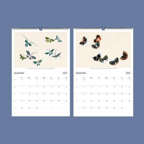 Kamisaka Sekka Wall Calendar – Japanese Woodblock, Butterfly Decor, Semi-Glossy Paper