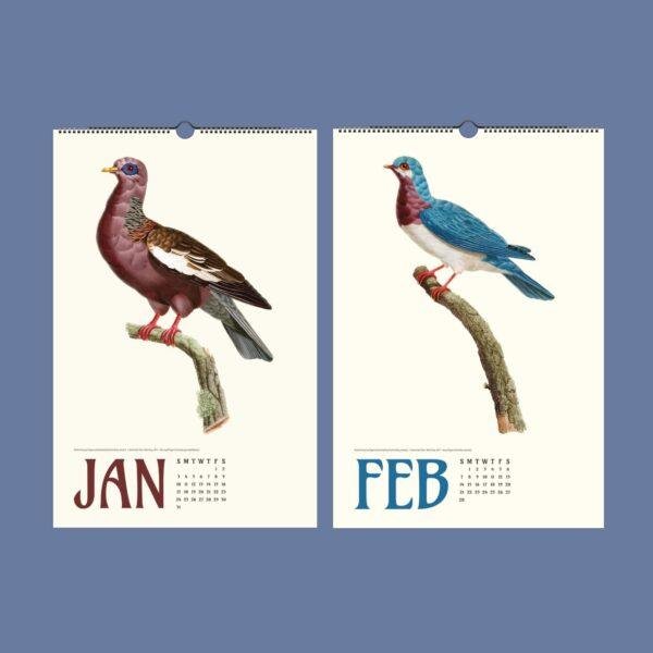 Vintage Pigeon Calendar – Women Artists, Bird Lover Gift, Semi-Glossy Paper
