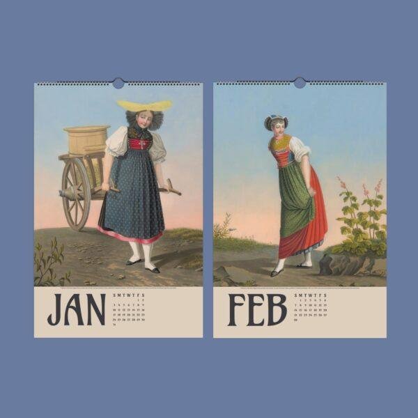 Swiss Tradition Art Wall Calendar – Traditional Costumes, Alpine Collectible, Semi-Glossy Paper