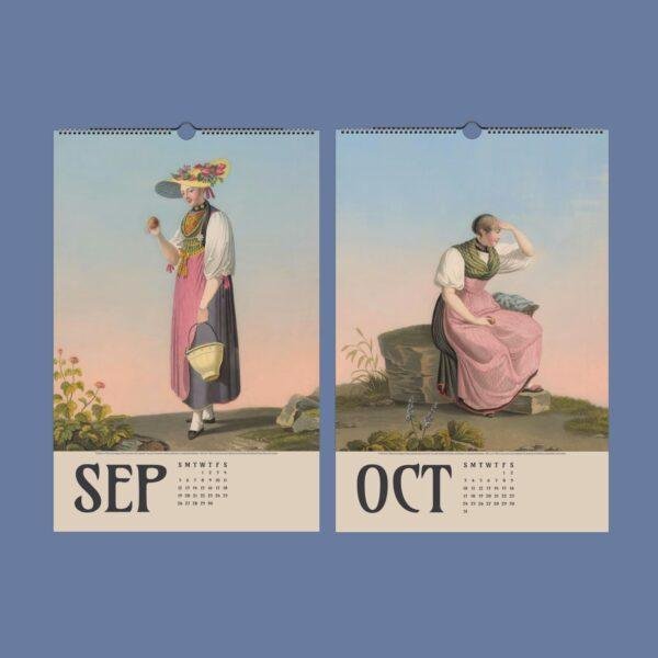 Swiss Tradition Art Wall Calendar – Traditional Costumes, Alpine Collectible, Semi-Glossy Paper