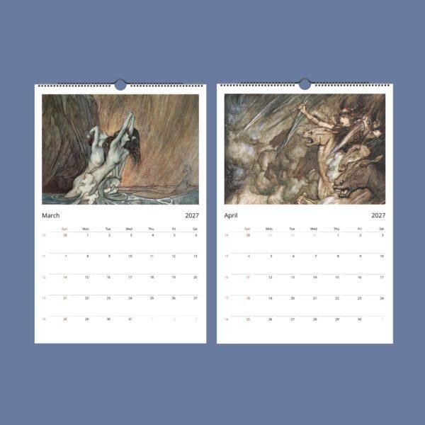 Arthur Rackham Wall Calendar – English Illustrator, Valkyrie Mythology, Semi-Glossy Paper