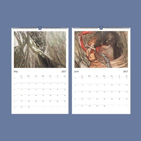 Arthur Rackham Wall Calendar – English Illustrator, Valkyrie Mythology, Semi-Glossy Paper