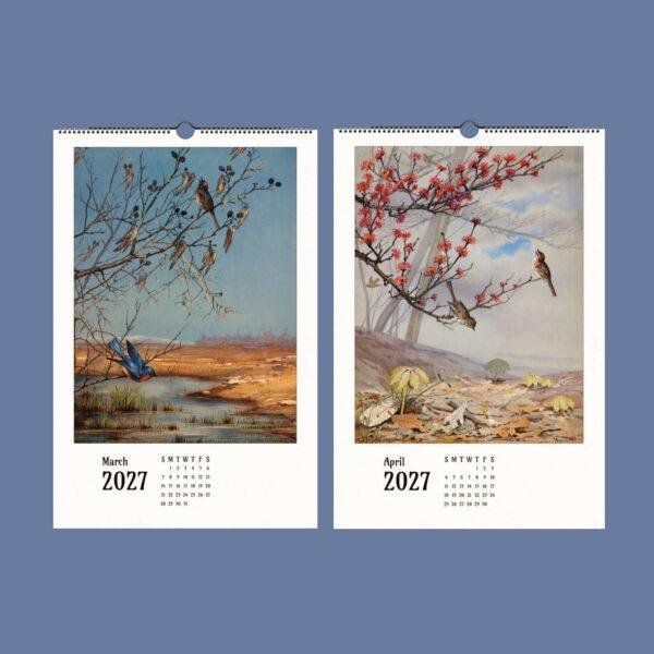 Fidelia Bridges Wall Calendar – American Artist, Watercolor Birds, Natural History Art, Semi-Glossy Paper