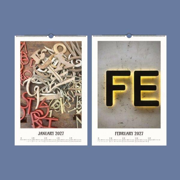 Letterpress Calendar - Retro Typography, Artistic Lettering, Gift For Artists, Semi-Glossy Paper
