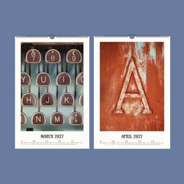 Letterpress Calendar - Retro Typography, Artistic Lettering, Gift For Artists, Semi-Glossy Paper
