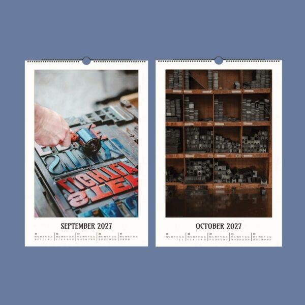 Letterpress Calendar - Retro Typography, Artistic Lettering, Gift For Artists, Semi-Glossy Paper