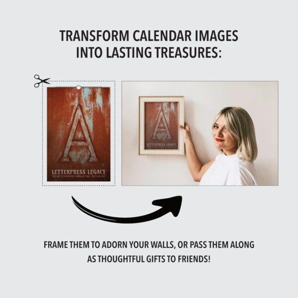 Letterpress Calendar - Retro Typography, Artistic Lettering, Gift For Artists, Semi-Glossy Paper