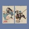 Utagawa Kuniyoshi Calendar - Samurai Wall Art, Japanese Woodblock, Semi-Glossy Paper