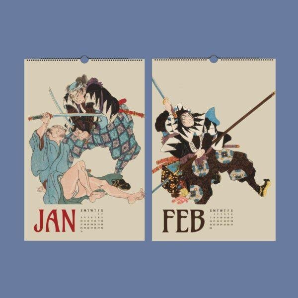 Utagawa Kuniyoshi Calendar - Samurai Wall Art, Japanese Woodblock, Semi-Glossy Paper