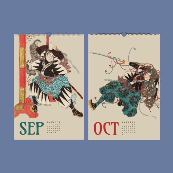Utagawa Kuniyoshi Calendar - Samurai Wall Art, Japanese Woodblock, Semi-Glossy Paper