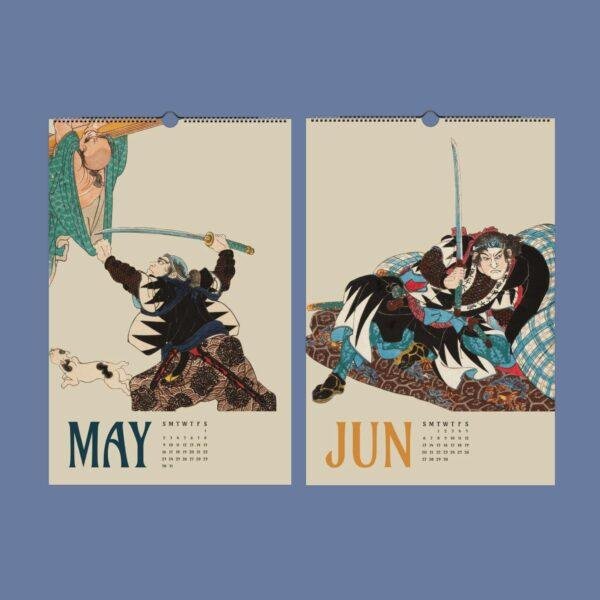 Utagawa Kuniyoshi Calendar - Samurai Wall Art, Japanese Woodblock, Semi-Glossy Paper