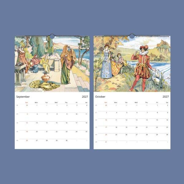 Once Upon a Time Wall Calendar - Floral Legends, Vintage Fairy Tales, Semi-Glossy Paper