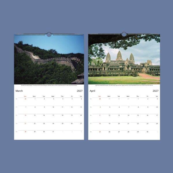World Heritage Wall Calendar - Travel Photography, Great Wonders, Semi-Glossy Paper