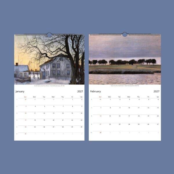Scandinavian Art Wall Calendar - Nordic Design, Northern Lights, Watercolor Painting, Semi-Gloss Paper