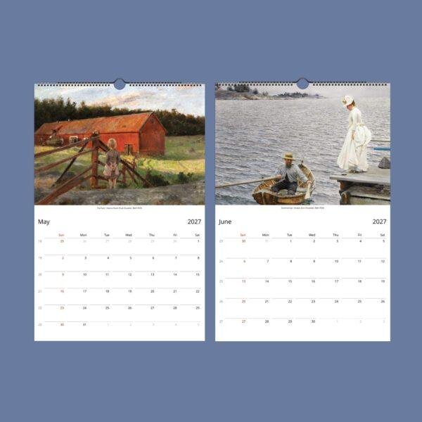 Scandinavian Art Wall Calendar - Nordic Design, Northern Lights, Watercolor Painting, Semi-Gloss Paper