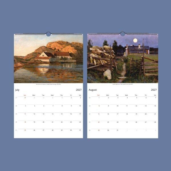 Scandinavian Art Wall Calendar - Nordic Design, Northern Lights, Watercolor Painting, Semi-Gloss Paper