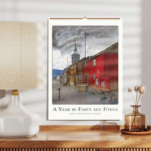 Scandinavian Art Wall Calendar - Nordic Design, Northern Lights, Watercolor Painting, Semi-Gloss Paper