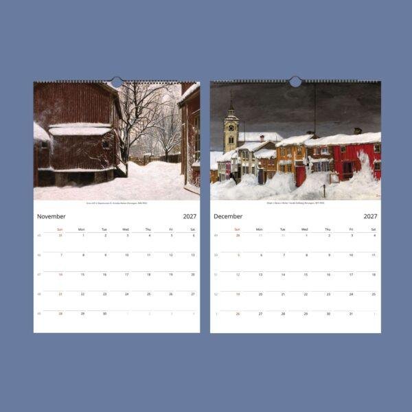 Scandinavian Art Wall Calendar - Nordic Design, Northern Lights, Watercolor Painting, Semi-Gloss Paper