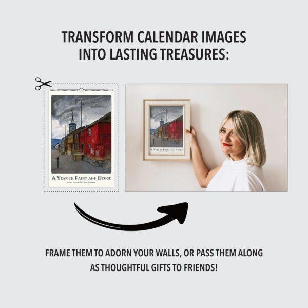 Scandinavian Art Wall Calendar - Nordic Design, Northern Lights, Watercolor Painting, Semi-Gloss Paper