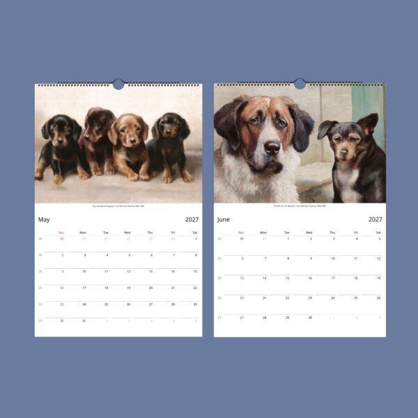 Antique Dog Art Calendar - Austrian Artist, Carl Reichert, Animal Lover Gift, Semi-Glossy Paper