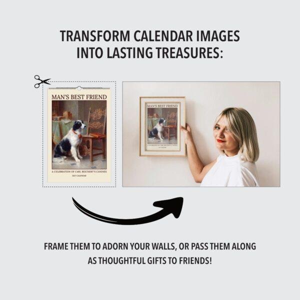 Antique Dog Art Calendar - Austrian Artist, Carl Reichert, Animal Lover Gift, Semi-Glossy Paper