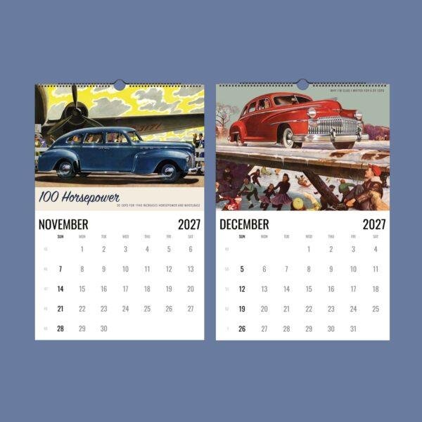 2027 vintage De Soto car calendar November and December pages