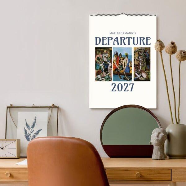 Max Beckmann's Departure 2027 wall calendar above desk