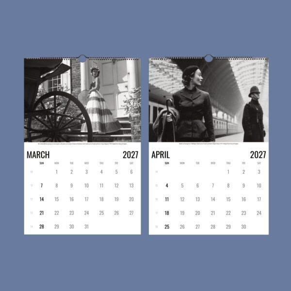 2027 wall calendar showing March and April with vintage photos