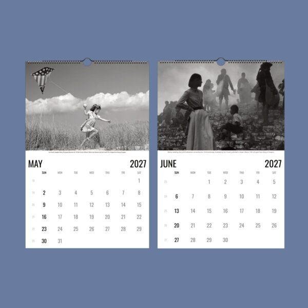 2027 wall calendar showing May and June with vintage photos
