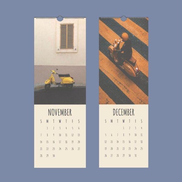 November and December wall calendars featuring vintage scooter photos