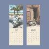 July and August wall calendar pages featuring vintage Vespa scooters