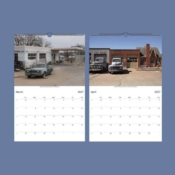 2027 wall calendar featuring vintage Route 66 gas stations