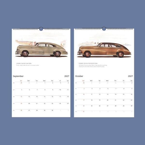 2027 wall calendar featuring vintage classic car illustrations