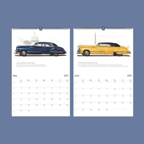 2027 vintage classic car wall calendar May and June